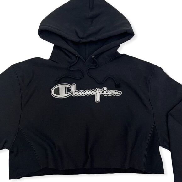 Champion Black Reverse Weave Embroidered Cropped Hoodie Sweatshirt - Picture 4 of 12